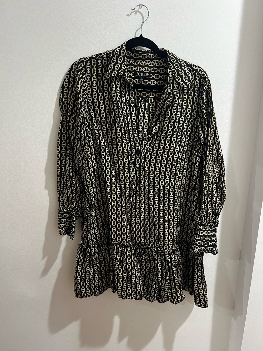 J. Crew Black & Cream Amelia Popover Chain Print